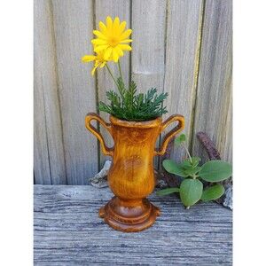 Vintage Milled Wood Trophy Cup Vase, Mod Dry Flower Vase Wood Home Decor
